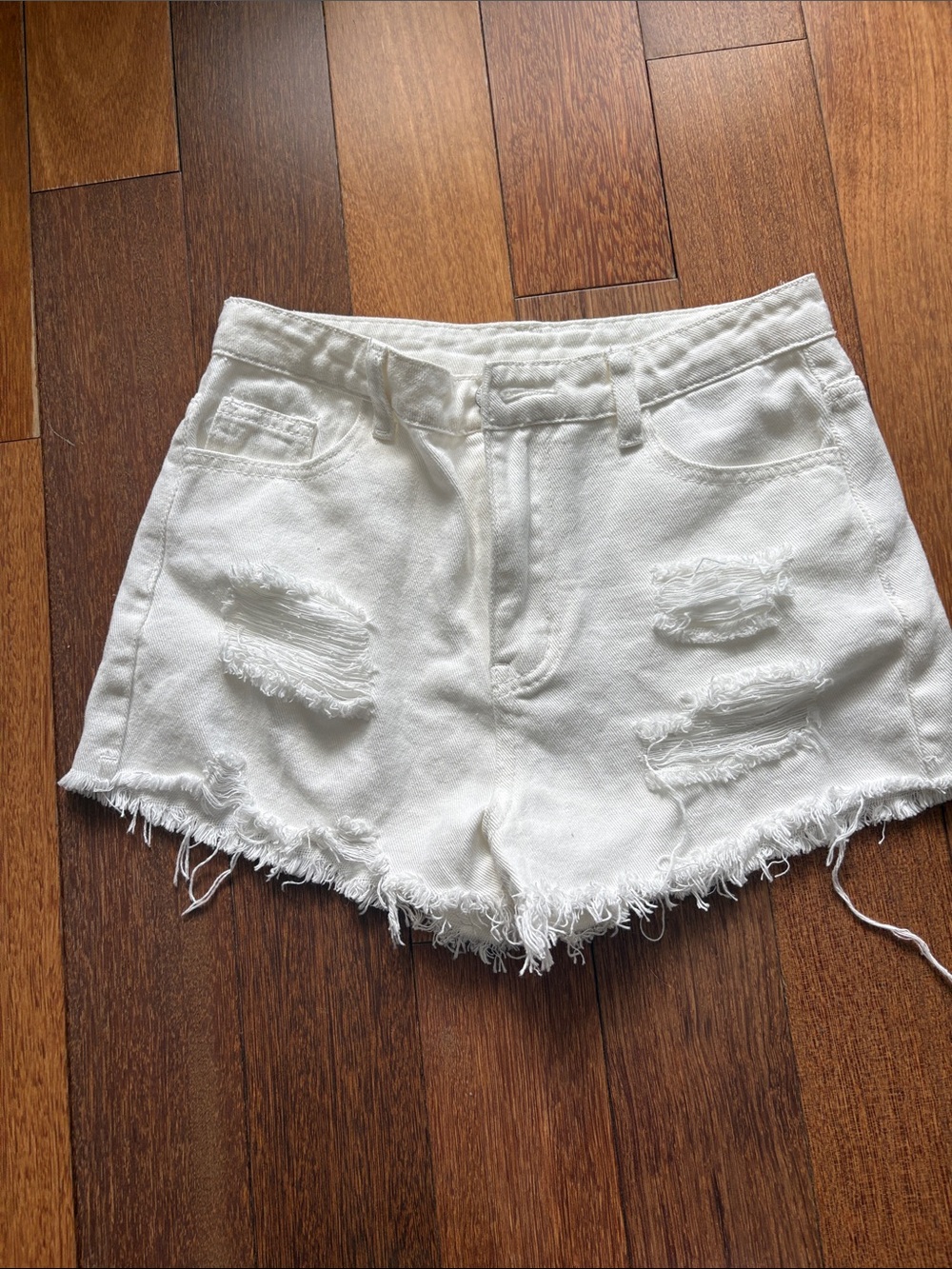 SHEIN White Distressed Frayed Hem Denim Shorts teen girl size 12-13
